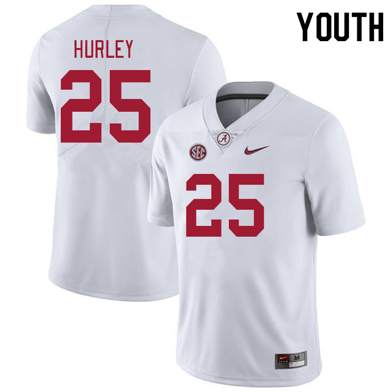 Youth #25 Jahlil Hurley Alabama Crimson Tide College Footabll Jerseys Stitched-White